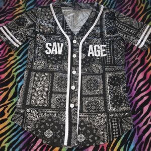 NWOT Rue21 Black and White Paisley Jersey Top